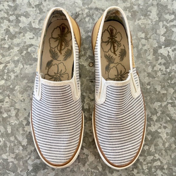 Tommy Bahama Sneakers Womens 8.5 Preppy Striped Neutral Canvas Slip On - Picture 2 of 9